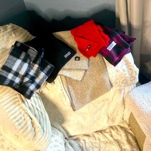 5 pc flannel sweater scarf bundle LANDS END old navy red black purple white tan